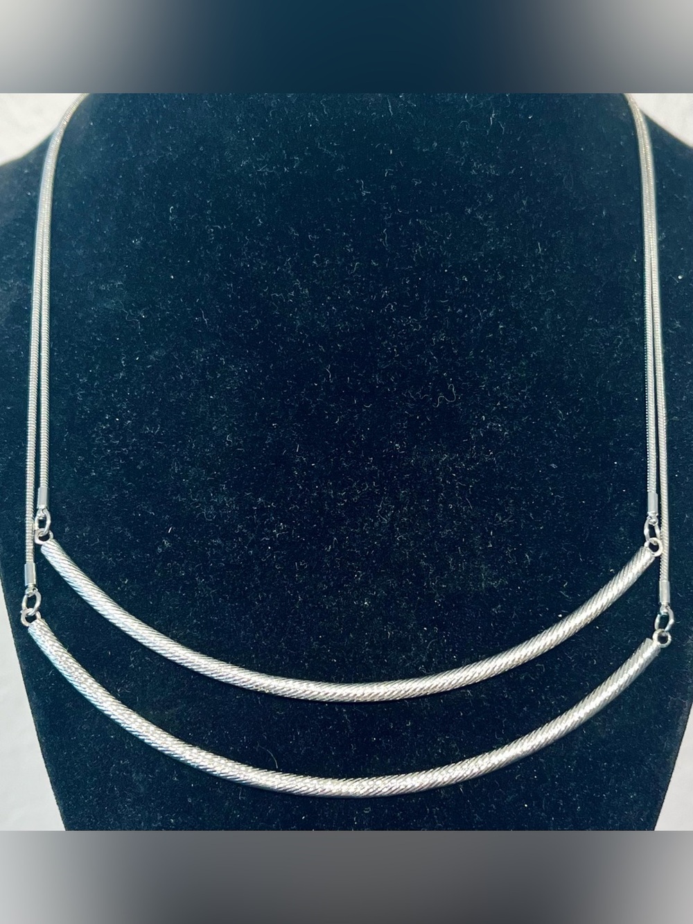 Freedom Silver Tone Double Strand Stainless Steel Bar Pendant Necklace